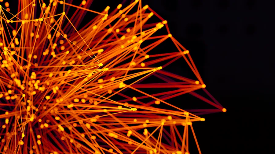 A network of orange light connections radiating from a node